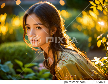 portrait of a beautiful young woman outdoors 116805821