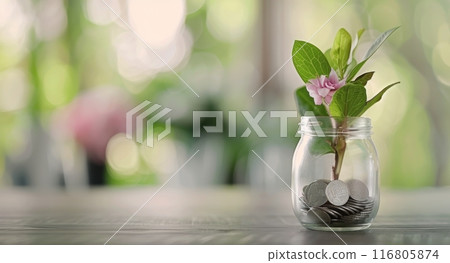 Plant Growing From Coin Jar 116805874