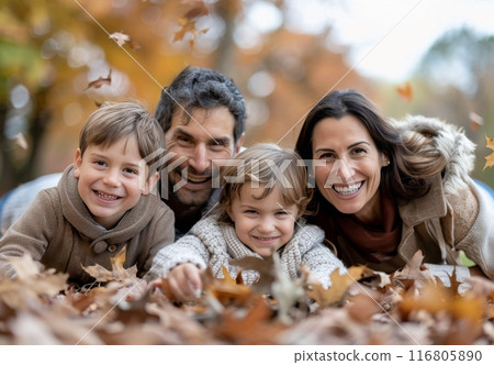 Happy Family In Autumn Leaves Happy Family In Autumn Leaves 116805890