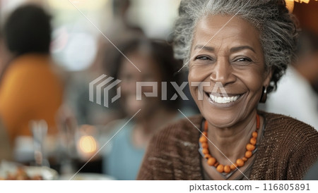 Woman Smiles at Gathering 116805891