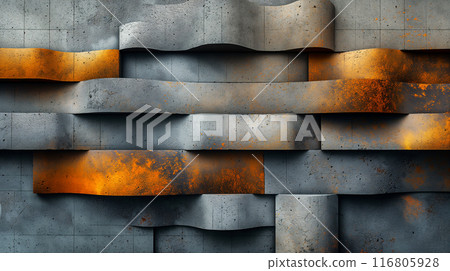 Abstract Wavy Concrete and Metal Wall. Generative AI 116805928