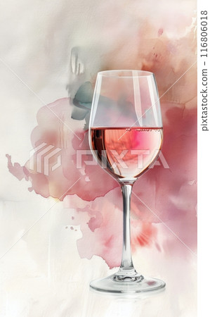 Watercolor Painting of a Glass of Red Wine 116806018