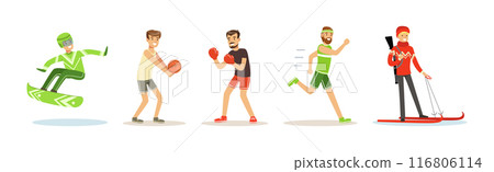 Athletic Man Character Enjoy Sport Activity Vector Set 116806114