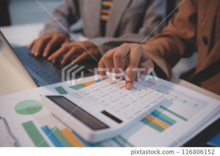Business conference, marketing research, sales strategy analysis for business growth. and investment planning consulting. Accounting finance concept. Business conference, marketing research, sales strategy analysis for business growth. and investment planning consulting. Accounting finance concept. 116806152