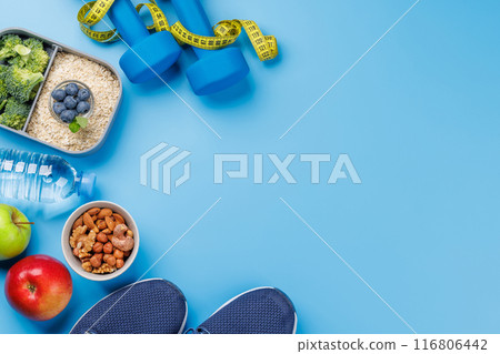 Healthy food and fitness items 116806442