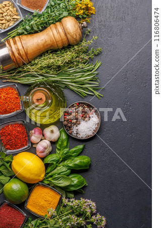Various herbs and spices on the table Various herbs and spices on the table 116806474