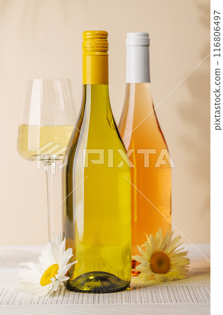 White wine bottle and wine glass White wine bottle and wine glass 116806497