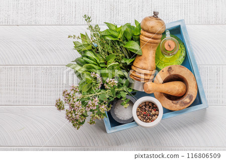 Various herbs and spices on the table Various herbs and spices on the table 116806509