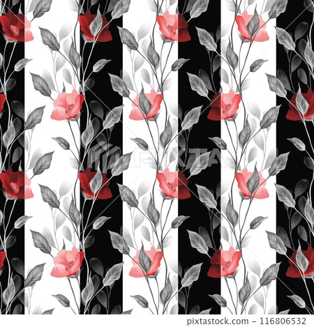 Seamless pattern with flowers. Floral striped background 116806532