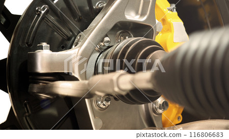 Car suspension. Technical images of structure of car spare parts. Such as Front or Rear suspension Shock absorber suspension Brake. Elements of the suspension and Chassis structure. Car service repair 116806683