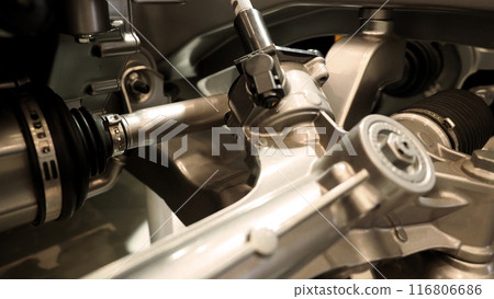 Car suspension. Technical images of structure of car spare parts. Such as Front or Rear suspension Shock absorber suspension Brake. Elements of the suspension and Chassis structure. Car service repair Car suspension. Technical images of structure of car spare parts. Such as Front or Rear suspension Shock absorber suspension Brake. Elements of the suspension and Chassis structure. Car service repair 116806686