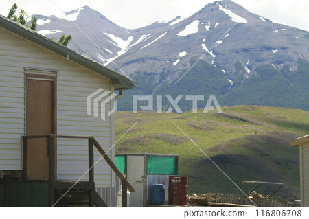 Cabins along w trek  Patagonia Chile 116806708