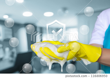 Concept of high quality cleaning work performed. Concept of high quality cleaning work performed. 116806950