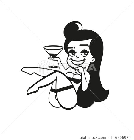 One line art woman, girl. Portrait, face with rose. Simple, minimalist vector illustration of beautiful woman. line drawing 116806971