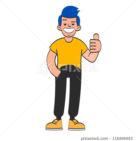 Frustrated man point with finger at empty advertising space. Confused unhappy guy recommend deal or offer feel awkward. 116806983