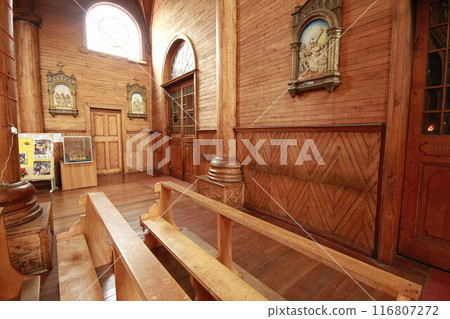 Wooden chruches in Castro on Chiloe Island, Chile 116807272