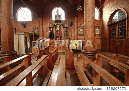 Wooden chruches in Castro on Chiloe Island, Chile 116807273