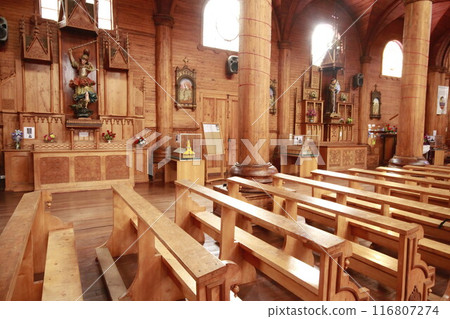 Wooden chruches in Castro on Chiloe Island, Chile 116807274