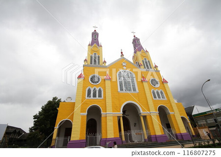 Wooden chruches in Castro on Chiloe Island, Chile 116807275