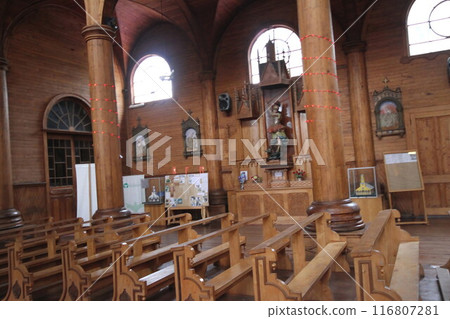 Wooden chruches in Castro on Chiloe Island, Chile 116807281