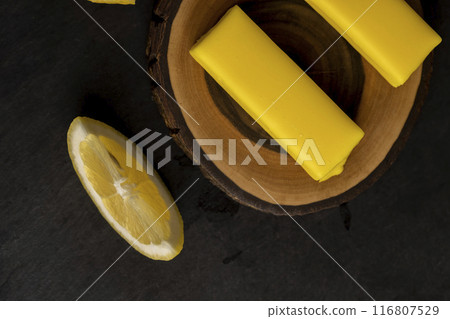 sweet dessert made of soft cheese with lemon flavor sweet dessert made of soft cheese with lemon flavor 116807529