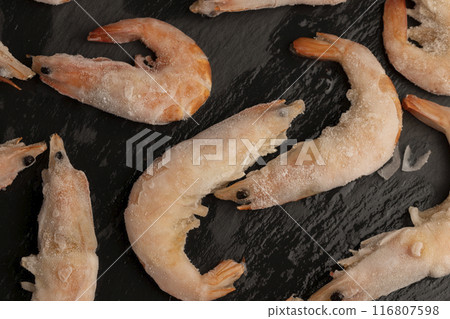semi-finished product of heavily frozen red shrimps semi-finished product of heavily frozen red shrimps 116807598
