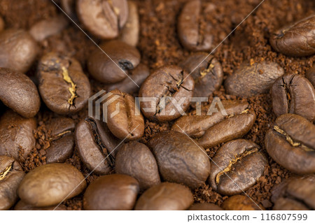 natural ground and roasted coffee for making a drink natural ground and roasted coffee for making a drink 116807599