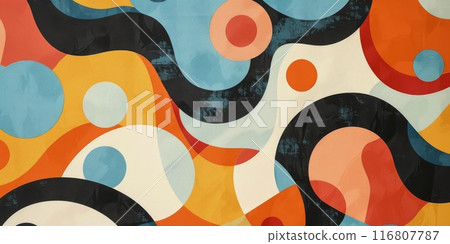 Abstract Art with Colorful Circular and Curved Shapes, Textured Background. Modern Abstract Design Abstract Art with Colorful Circular and Curved Shapes, Textured Background. Modern Abstract Design 116807787
