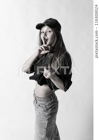 portrait lady look person beautiful beauty hair background cap face model modern hand white young portrait lady look person beautiful beauty hair background cap face model modern hand white young 116808024