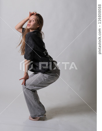 portrait background face hand cap beauty person beautiful hair young model white lady modern look 116808088