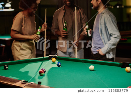 Pool table with group of billiard balls 116808779
