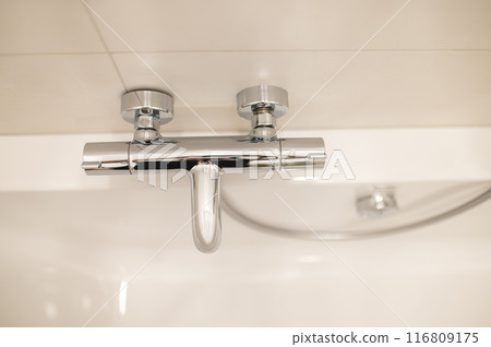 Close up picture of new bathroom fitment in a clean bathroom Close up picture of new bathroom fitment in a clean bathroom 116809175