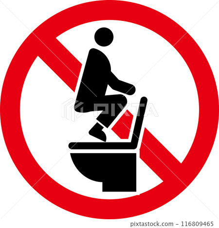 Icon prohibiting squatting on the toilet / Icon explaining the correct way to sit on the toilet 116809465