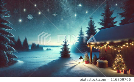 magical christmas tree in the snow 116809766