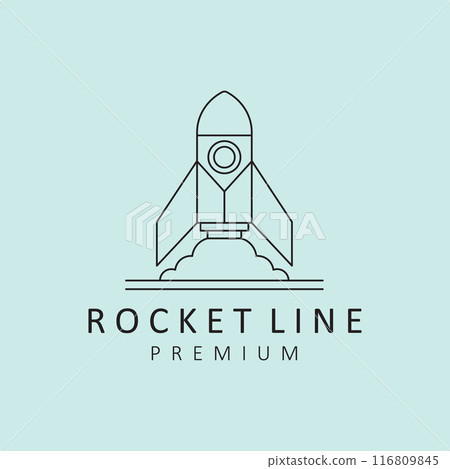 rocket line art icon logo symbol illustration design, flying spaceship design, astronaut space logo 116809845