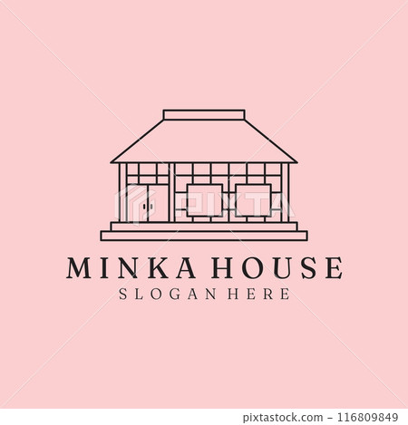traditional minka house japanese line art logo vector illustration template design 116809849