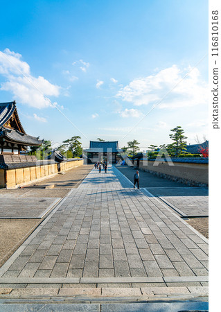 [奈良縣] 從院內看到的法隆寺參道和南門 116810168