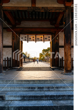 [Nara Prefecture] The East Gate of Horyuji Temple illuminated in the evening light 116810181