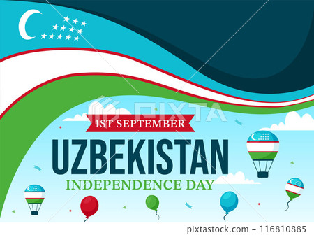 Happy Uzbekistan Independence Day Vector Illustration on September 1st with Uzbek Flag and Ribbon in a National Holiday Flat Style Cartoon Background 116810885