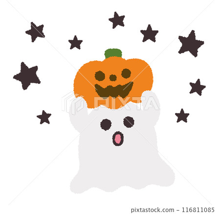 A cute ghost with a jack-o-lantern on its head / Cute hand-drawn Halloween vector illustration A cute ghost with a jack-o-lantern on its head / Cute hand-drawn Halloween vector illustration 116811085
