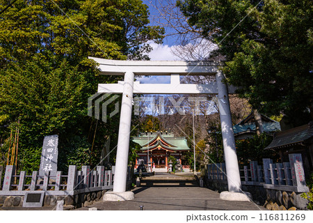 A full view of Matsuda Samuda Shrine, one of the 13 Engishiki shrines A full view of Matsuda Samuda Shrine, one of the 13 Engishiki shrines 116811269