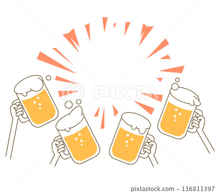 一大群人舉杯啤酒的插圖 116811397