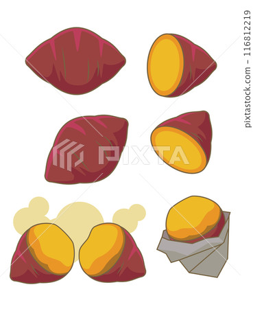 Warm roasted sweet potato illustration set Warm roasted sweet potato illustration set 116812219