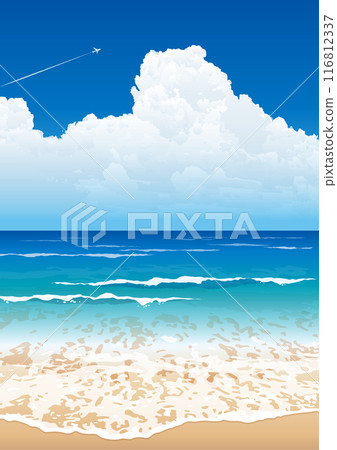 雲朵和飛機漂浮在夏天的海上 雲朵和飛機漂浮在夏天的海上 116812337