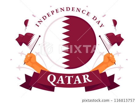 Happy Qatar Independence Day Vector Illustration for September 3rd featuring a Waving Flag and Ribbon in a Flat Style Cartoon Background 116813757