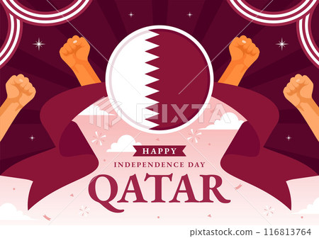 Happy Qatar Independence Day Vector Illustration for September 3rd featuring a Waving Flag and Ribbon in a Flat Style Cartoon Background Happy Qatar Independence Day Vector Illustration for September 3rd featuring a Waving Flag and Ribbon in a Flat Style Cartoon Background 116813764