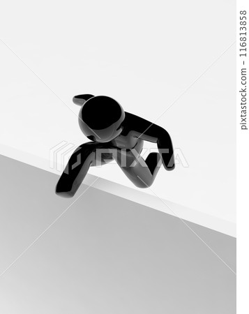 Person jumping over a high wall icon black vertical 3D illustration 116813858