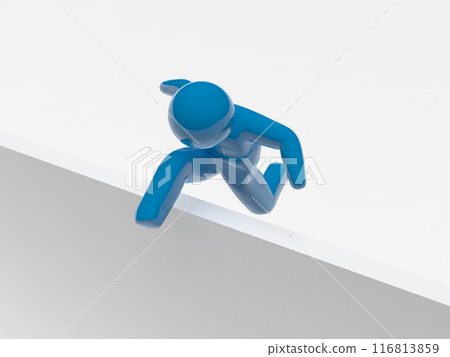 Person jumping over a thick wall icon blue horizontal 3D illustration 116813859
