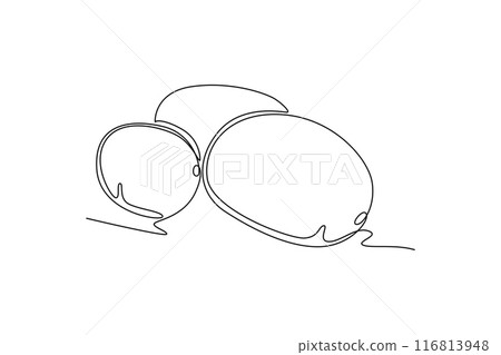 Single continuous line drawing three whole healthy organic potatoes for farm logo identity. Fresh root vegetable concept for edible plant icon. Dynamic one line draw graphic design vector illustration Single continuous line drawing three whole healthy organic potatoes for farm logo identity. Fresh root vegetable concept for edible plant icon. Dynamic one line draw graphic design vector illustration 116813948