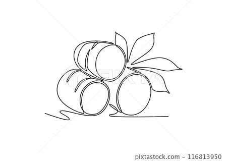 Single continuous line drawing of whole healthy organic cassava for plantation logo identity. Fresh edible starchy tuberous root concept for farm icon. One line draw graphic design vector illustration Single continuous line drawing of whole healthy organic cassava for plantation logo identity. Fresh edible starchy tuberous root concept for farm icon. One line draw graphic design vector illustration 116813950